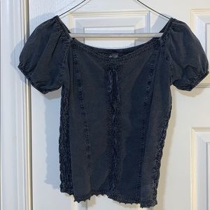 Denim-colored top with lace-up in front